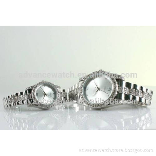 New Fashion Women Men Quartz Stainless Steel Watch Rhinestones Couple Wrist Watches Lovers Watches